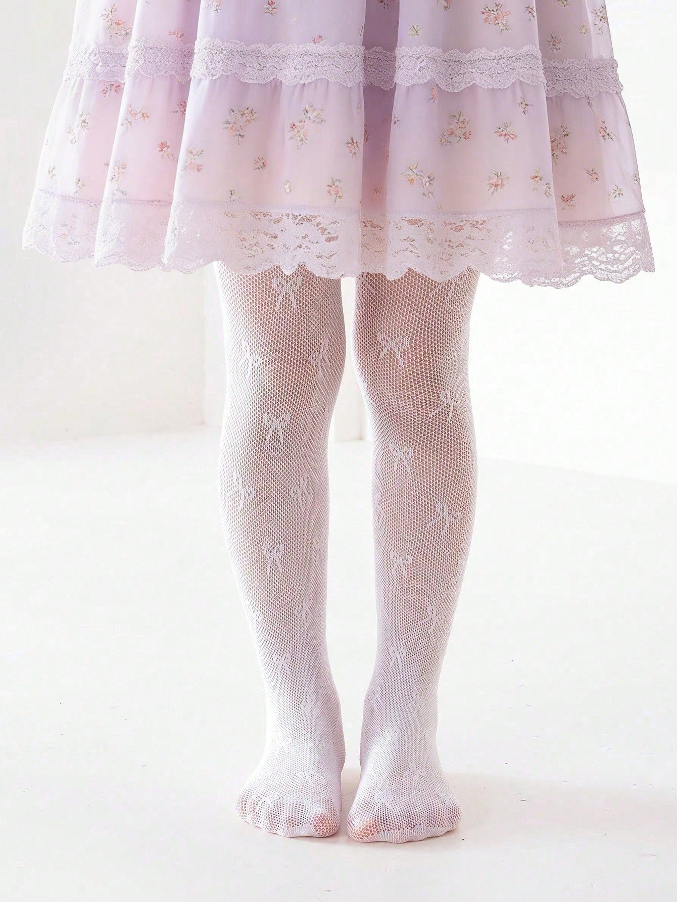 1 pc Baby/Toddler Girls White Butterfly Jacquard Mesh Tights, Lightweight For Spring/Summer