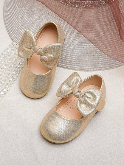 Girls Metallic Bow Decor Mary Jane Flats