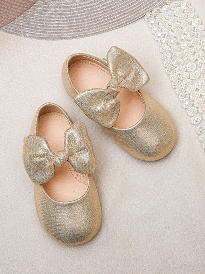 Girls Metallic Bow Decor Mary Jane Flats