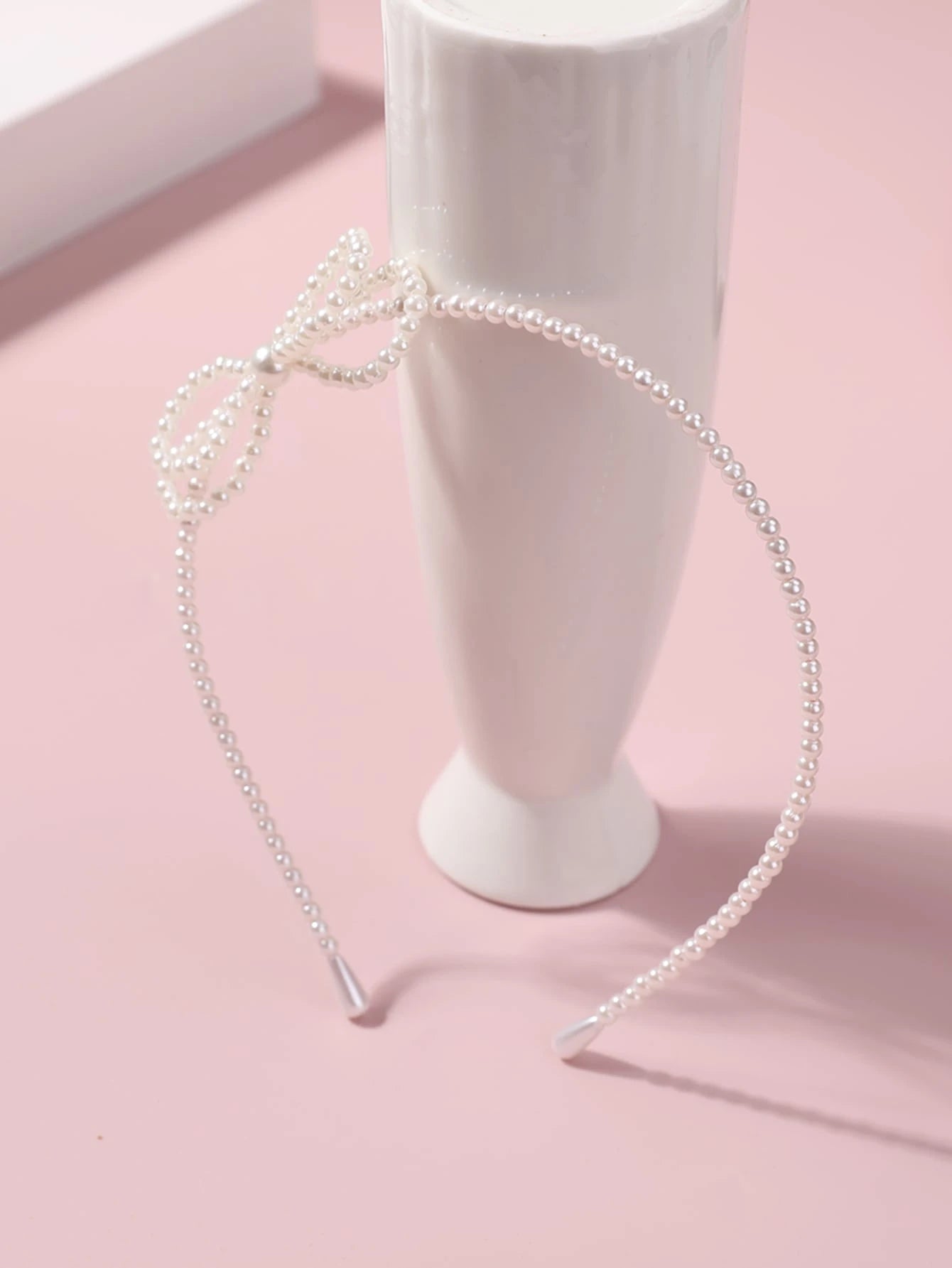 Girls Bow & Faux Pearl Decor Headband (White)
