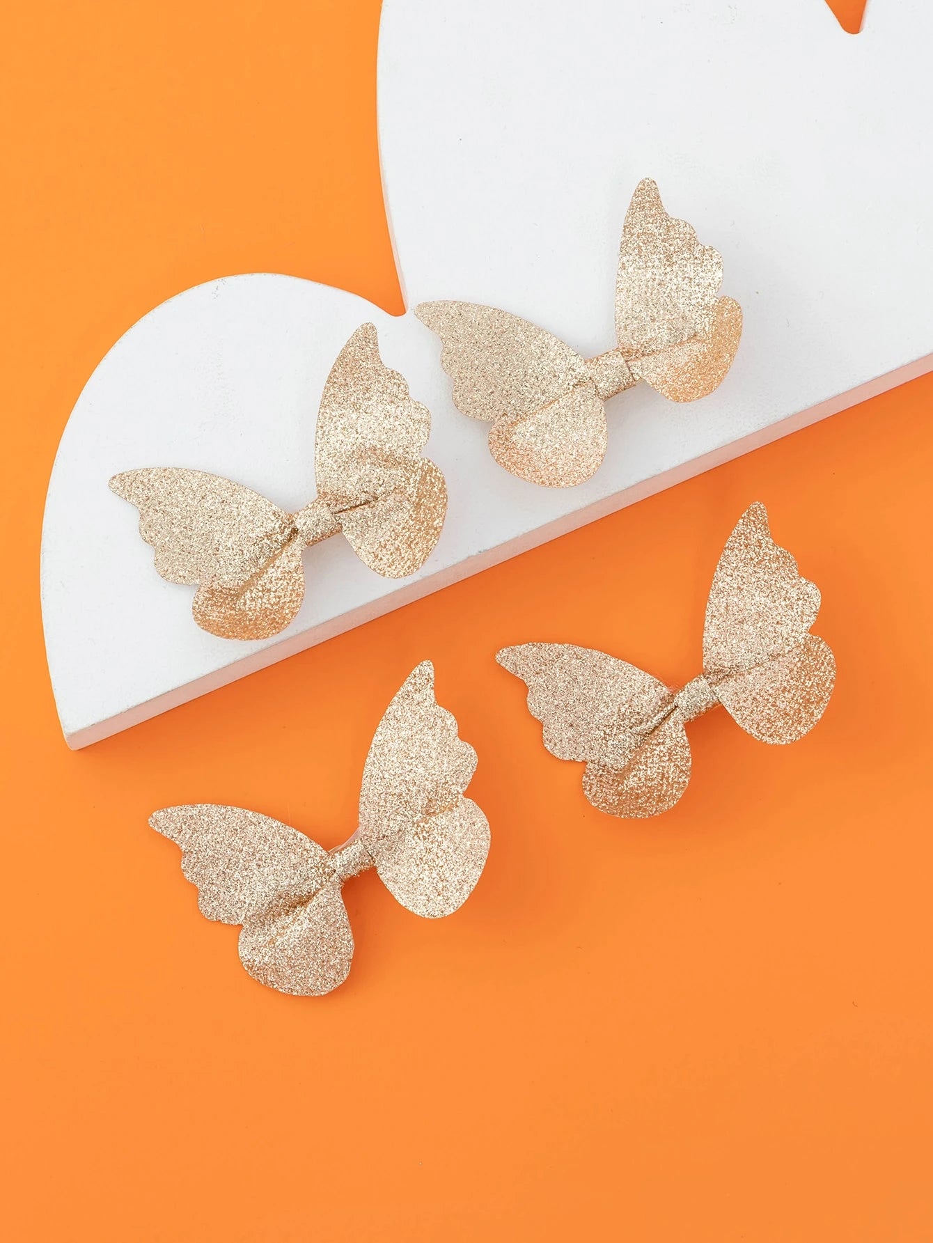 2pcs Toddler Girls Glitter Bow Decor Cute Alligator Hair Clip - Gold