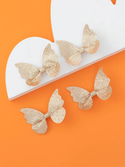 2pcs Toddler Girls Glitter Bow Decor Cute Alligator Hair Clip - Gold
