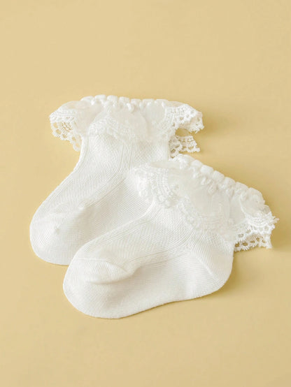 1 Pair Comfortable, Breathable, Fashionable Princess Style White Socks