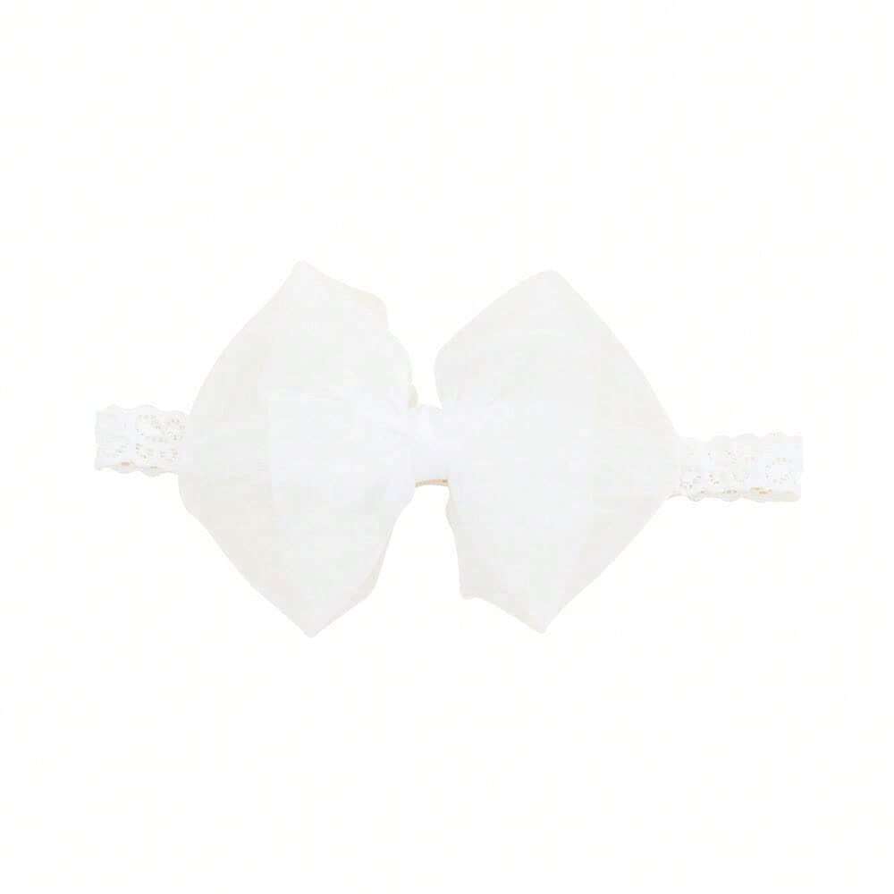Baby Girl Lace Bow Headband With Elastic - White