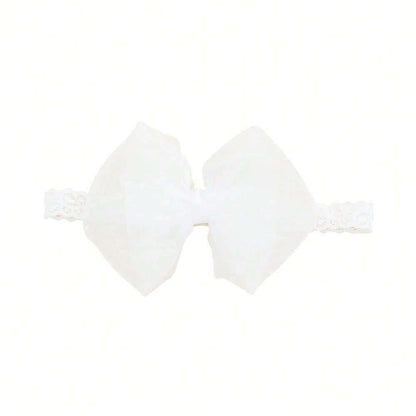 Baby Girl Lace Bow Headband With Elastic - White