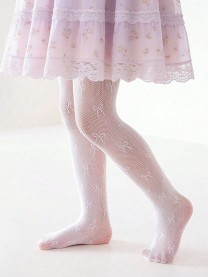 1 pc Baby/Toddler Girls White Butterfly Jacquard Mesh Tights, Lightweight For Spring/Summer