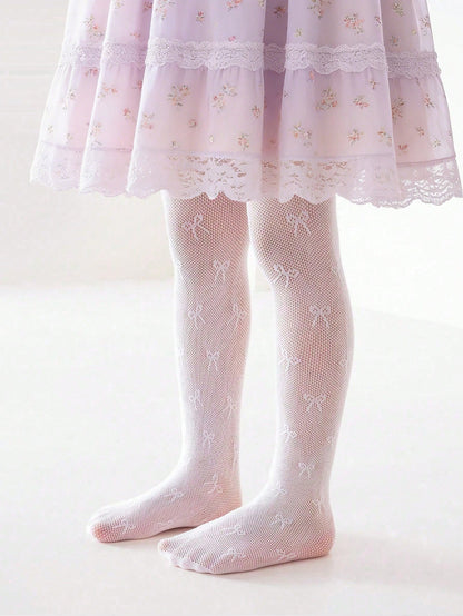 1 pc Baby/Toddler Girls White Butterfly Jacquard Mesh Tights, Lightweight For Spring/Summer