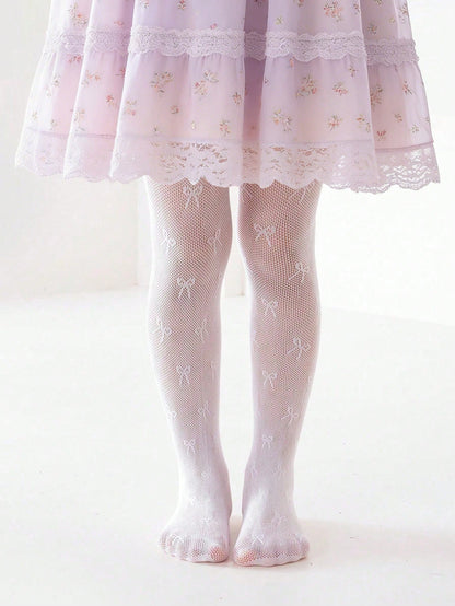 1 pc Baby/Toddler Girls White Butterfly Jacquard Mesh Tights, Lightweight For Spring/Summer