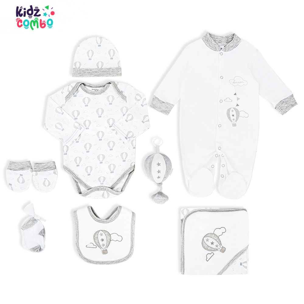 Newborn 8PCS Cotton Baby Gift Set – Soft Romper & Clothing Collection (Grey)