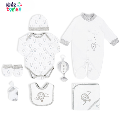 Newborn 8PCS Cotton Baby Gift Set – Soft Romper & Clothing Collection (Grey)