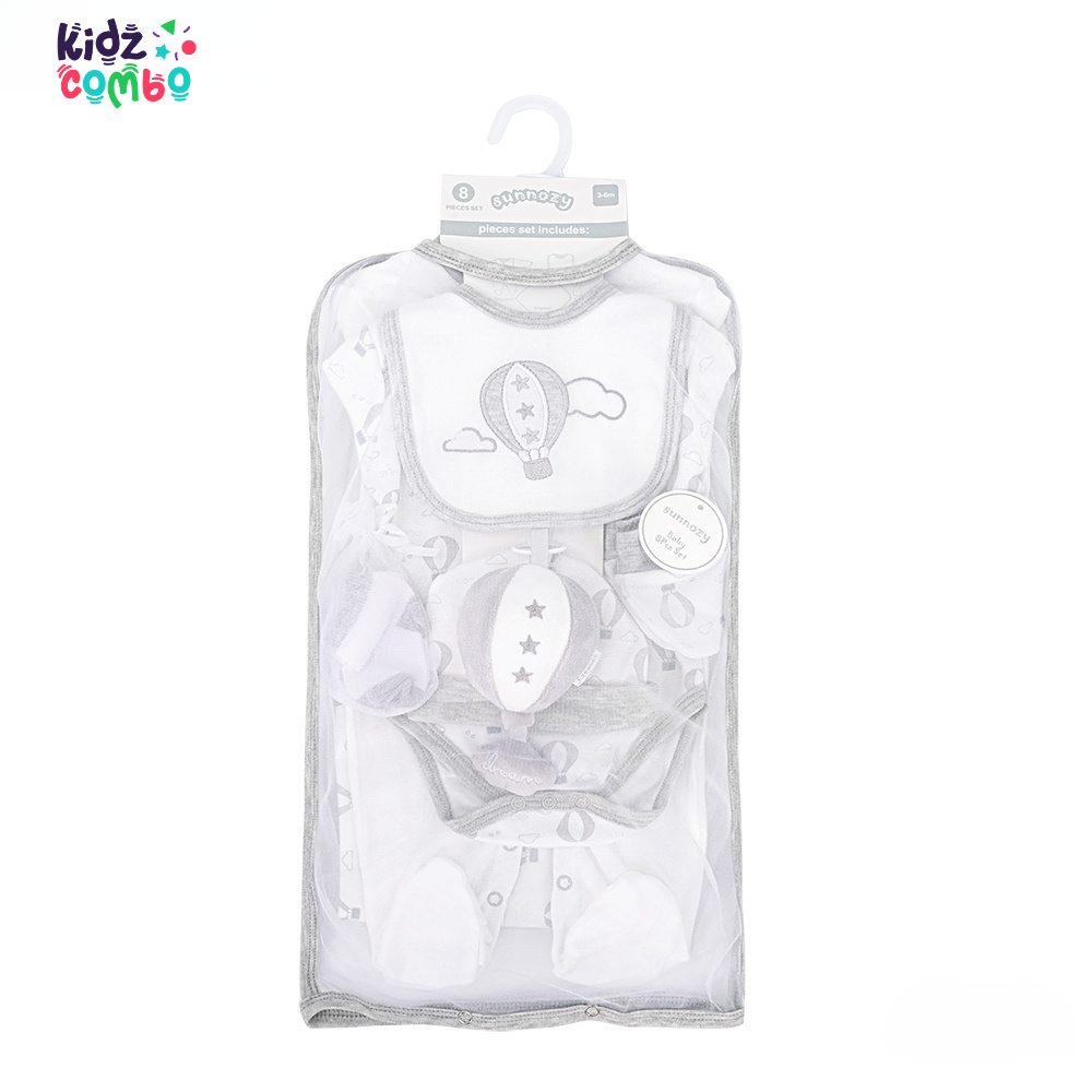 Newborn 8PCS Cotton Baby Gift Set – Soft Romper & Clothing Collection (Grey)