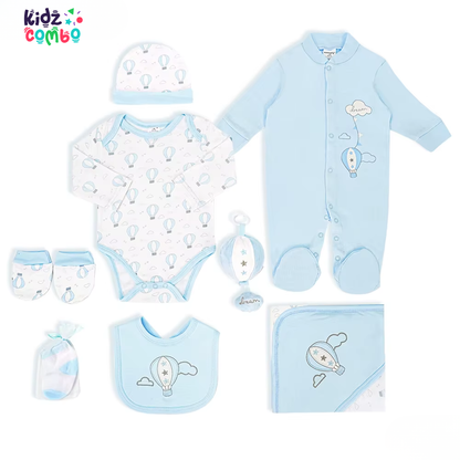 Newborn 8PCS Cotton Baby Gift Set – Soft Romper & Clothing Collection (Light Blue)