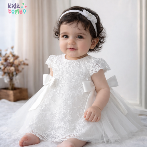 KidzCombo “Little Grace” Lace Tulle Dress – White