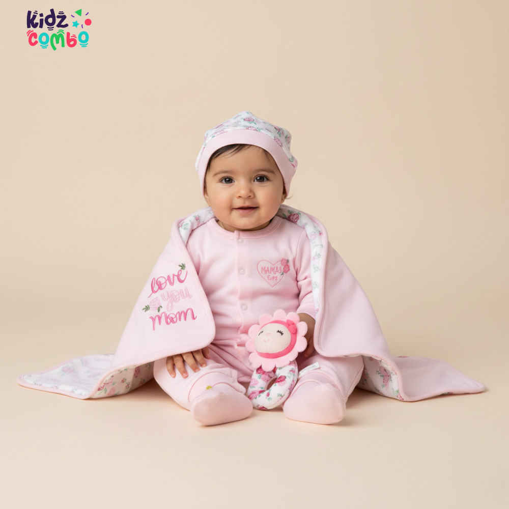 Newborn Floral 8-Piece Cotton Baby Gift Set – Soft Romper & Complete Essentials