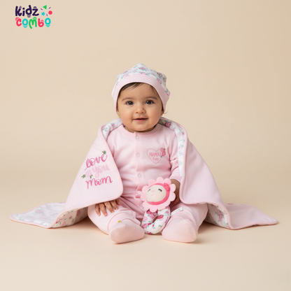 Newborn Floral 8-Piece Cotton Baby Gift Set – Soft Romper & Complete Essentials