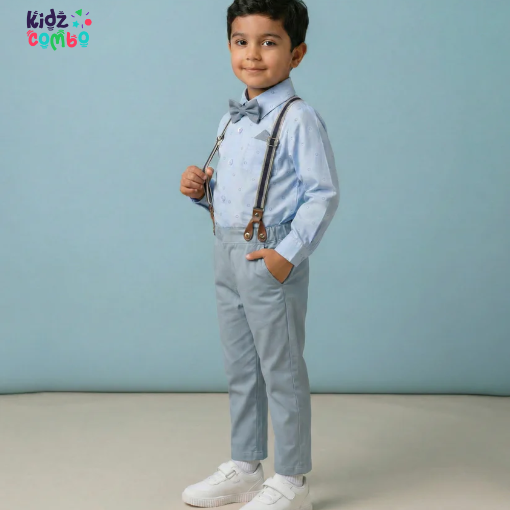 Little Gentleman Suit Set for Boys -Shirt, Bow Tie & Suspenders