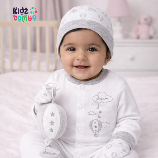 Newborn 8PCS Cotton Baby Gift Set – Soft Romper & Clothing Collection (Grey)
