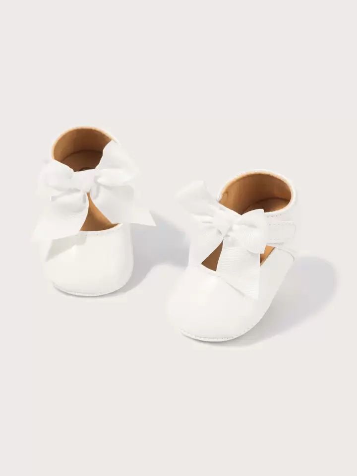 1pair Baby Girls' Bowknot Decor Flat Shoes