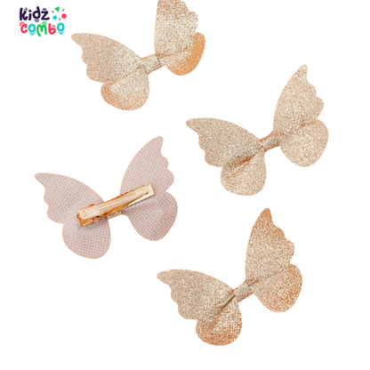 2pcs Toddler Girls Glitter Bow Decor Cute Alligator Hair Clip - Gold