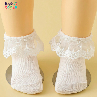 1 Pair Comfortable, Breathable, Fashionable Princess Style White Socks