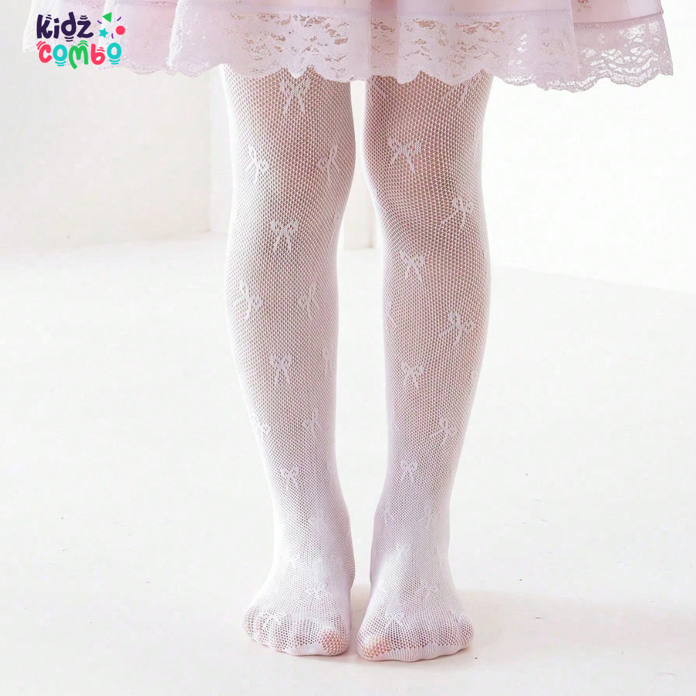 1 pc Baby/Toddler Girls White Butterfly Jacquard Mesh Tights, Lightweight For Spring/Summer
