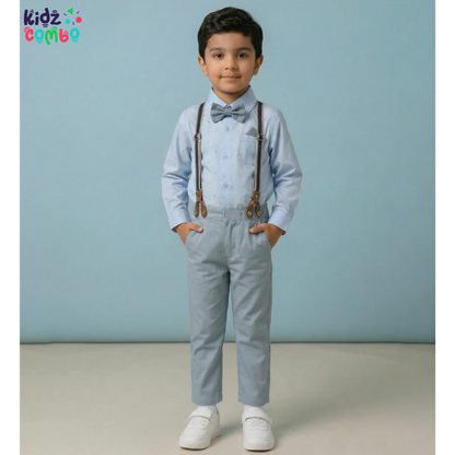 Little Gentleman Suit Set for Boys -Shirt, Bow Tie & Suspenders