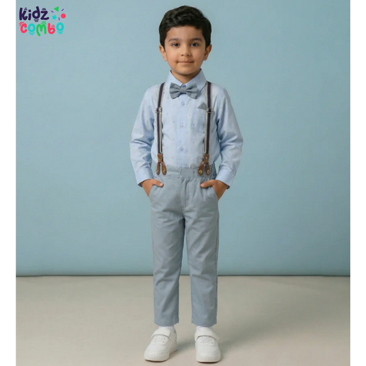 Little Gentleman Suit Set for Boys -Shirt, Bow Tie & Suspenders
