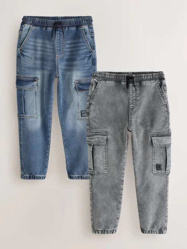 Grey/Blue Cargo Jeans With Elasticated Waists Jeans