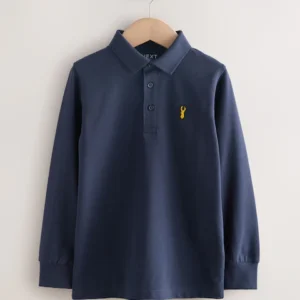 Long Sleeve Polo Shirt - blue, 3-4 Years